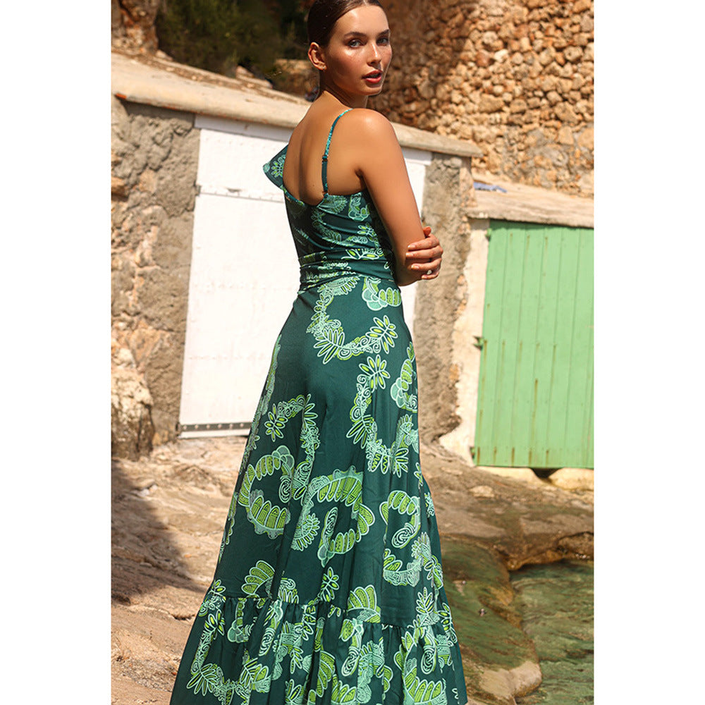 Asymmetric Ruffled Printing Sexy One Piece Swimsuit Women Two Piece Swimsuit Bella Mia