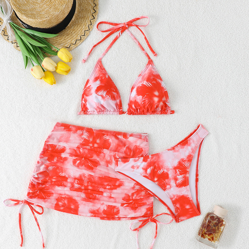 Bikini Mesh Drawstring Slim Sexy Slim Printed Bikini Three Piece Sets Swimsuit Bella Mia