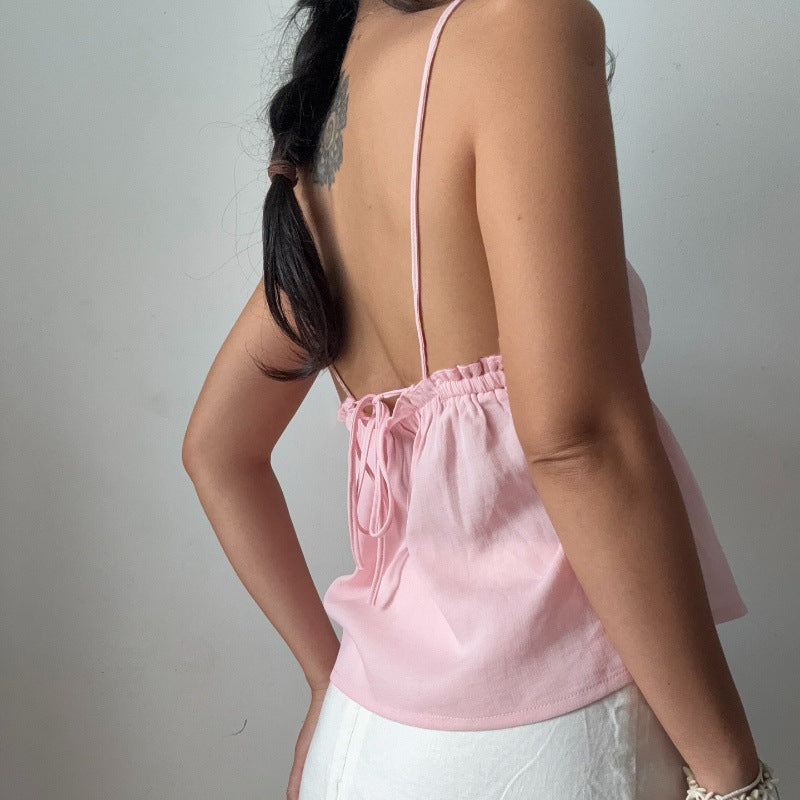 Women lothing Summer Sexy Slim Fit Camisole Low Cut Backless Lace up Sexy Vest Bella Mia