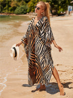 Elastic Printing Beach Cover-up Sexy Loose Chest Woven Vacation Beach Cover Up Bella Mia