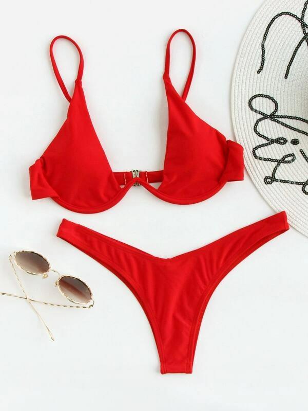 Sexy Bikini Split Gathering Steel Bracket Solid Color Swimsuit Women Bella Mia