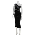 Women Clothing Fashionable Sequ Stitching Shoulder Diagonal Collar Dress Formal Dress Bella Mia