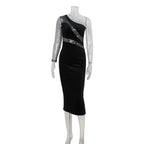 Women Clothing Fashionable Sequ Stitching Shoulder Diagonal Collar Dress Formal Dress Bella Mia