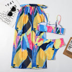 Mesh Women Triangle Bikini Three-Piece Set Printing Sexy Split Swimsuit Bella Mia