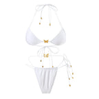 Solid Color Elastic String Butterfly Ornament Bikini Sexy Split Triangle Bag Tied Swimsuit Women Bella Mia