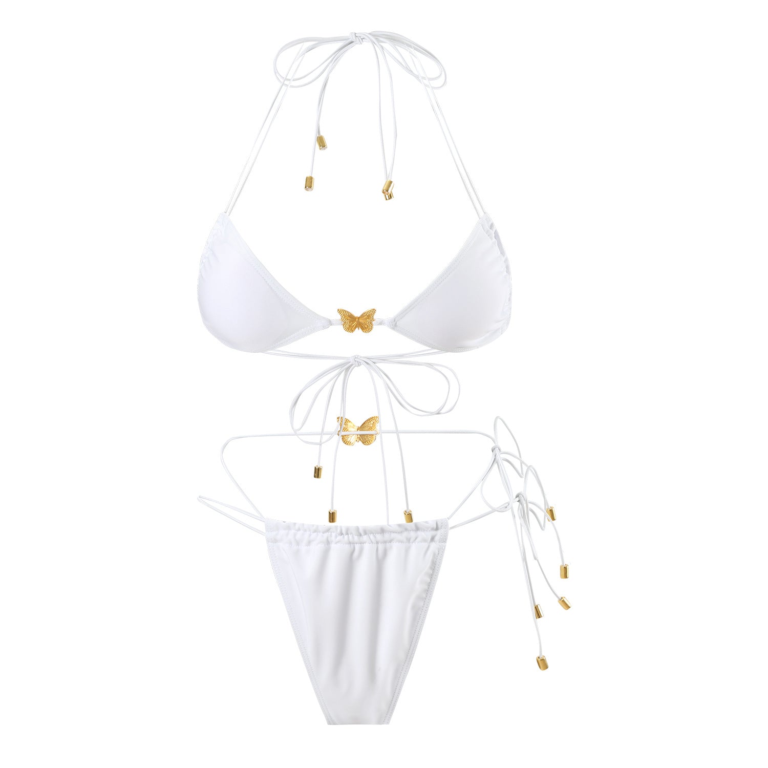 Solid Color Elastic String Butterfly Ornament Bikini Sexy Split Triangle Bag Tied Swimsuit Women Bella Mia