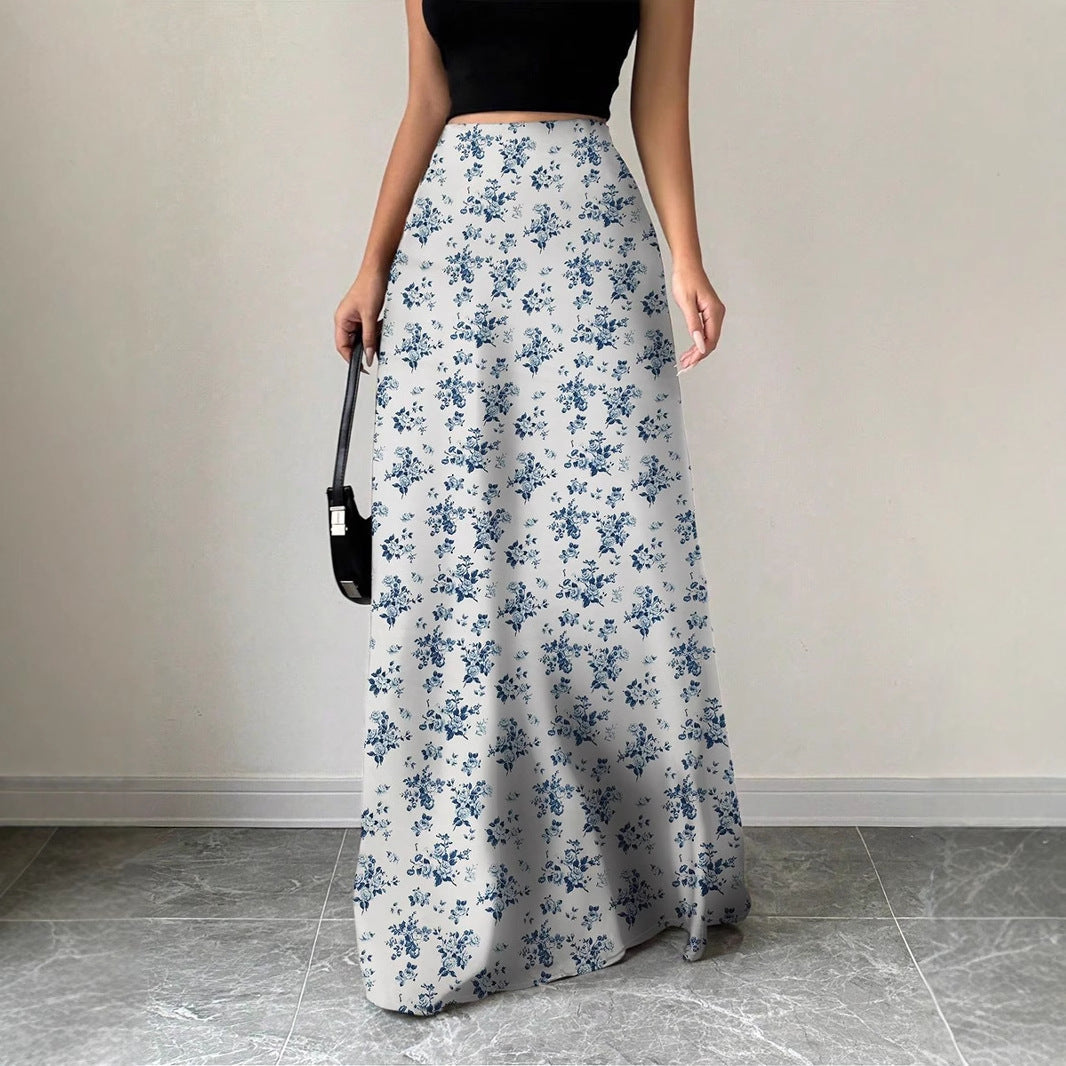 Women Clothing Satin Satin Dress Skirt Women Summer Artificial Silk Long Skirt High Sense Bella Mia