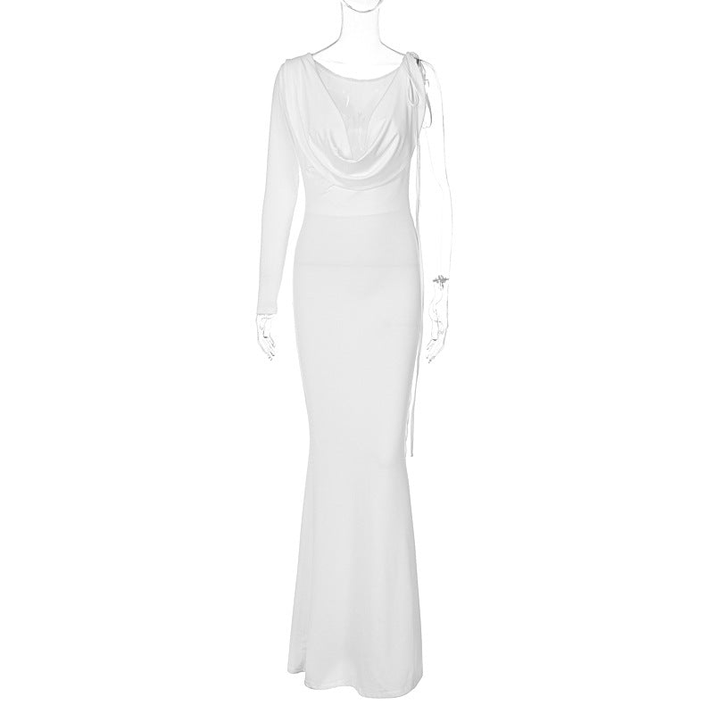 Women Clothing Autumn Winter Sexy Solid Color One Shoulder Slim Dress Bella Mia