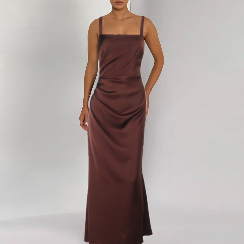 Socialite Sexy Dress Elegant Backless Satin Sheath Suspender Dress Bella Mia