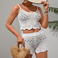 Knitted Embroidered Cutout Sling Top Beach Seaside Casual Two Piece Sets Women Bella Mia