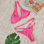 Sexy Bikini Crystal Diamond Striped Strap Split Women Swimsuit Bella Mia
