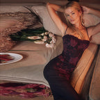Spring Summer Women Sexy Strap Lace Slim Sheath Print Retro Dress Bella Mia