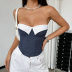 Plaid Stitching Contrast Color Office Niche Wear Sexy Lacing Backless Boning Corset Tube Top Bella Mia