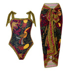 Products Retro Printed Swimsuit Women Conservative One Piece Chiffon Two Piece Sets Blouse Swimsuit Outfit Bella Mia