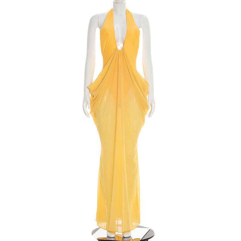 Women Clothing Spring Summer Sexy Halter Stitching Dress Women