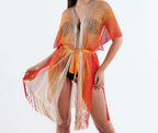 Summer Beach Sun Protection Shirt Lace up Cutout Tassel Sexy Slit Beach Cover Up Knitted Cardigan Shawl Crochet hook Crochet hook Crochet hook Bella Mia