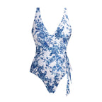 Bikini Blue Color Floral Vacation Split Swimsuit Women Bella Mia