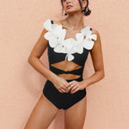 Solid Color Slim Fit Slimming Three Dimensional Floral Design One Piece Women Swimsuit Bella Mia