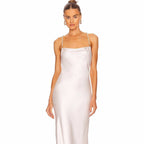 French White Bead Necklace Evening Dress Silk Satin Texture Women Sexy Backless Elegant Party Dress Bella Mia