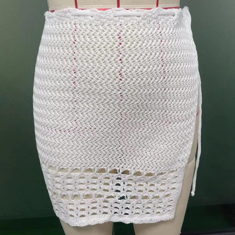 Summer Skirt Solid Color Sexy Knitted Hollow Out Cutout Beach Bikini Swimsuit Outwear Skirt Crochet hook Bella Mia