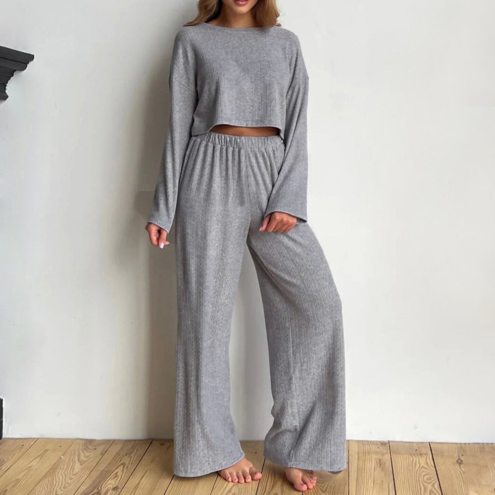 Gray Long Sleeve Trousers Pajamas Set Winter Wheat Jacquard Home Wear for Women Bella Mia