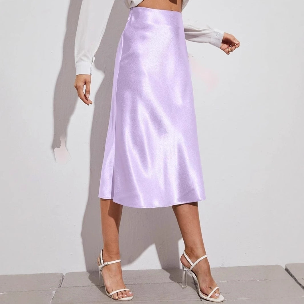 High Waist Satin Skirt Autumn Winter Women Midi Skirt Zipper Satin Skirt Bella Mia