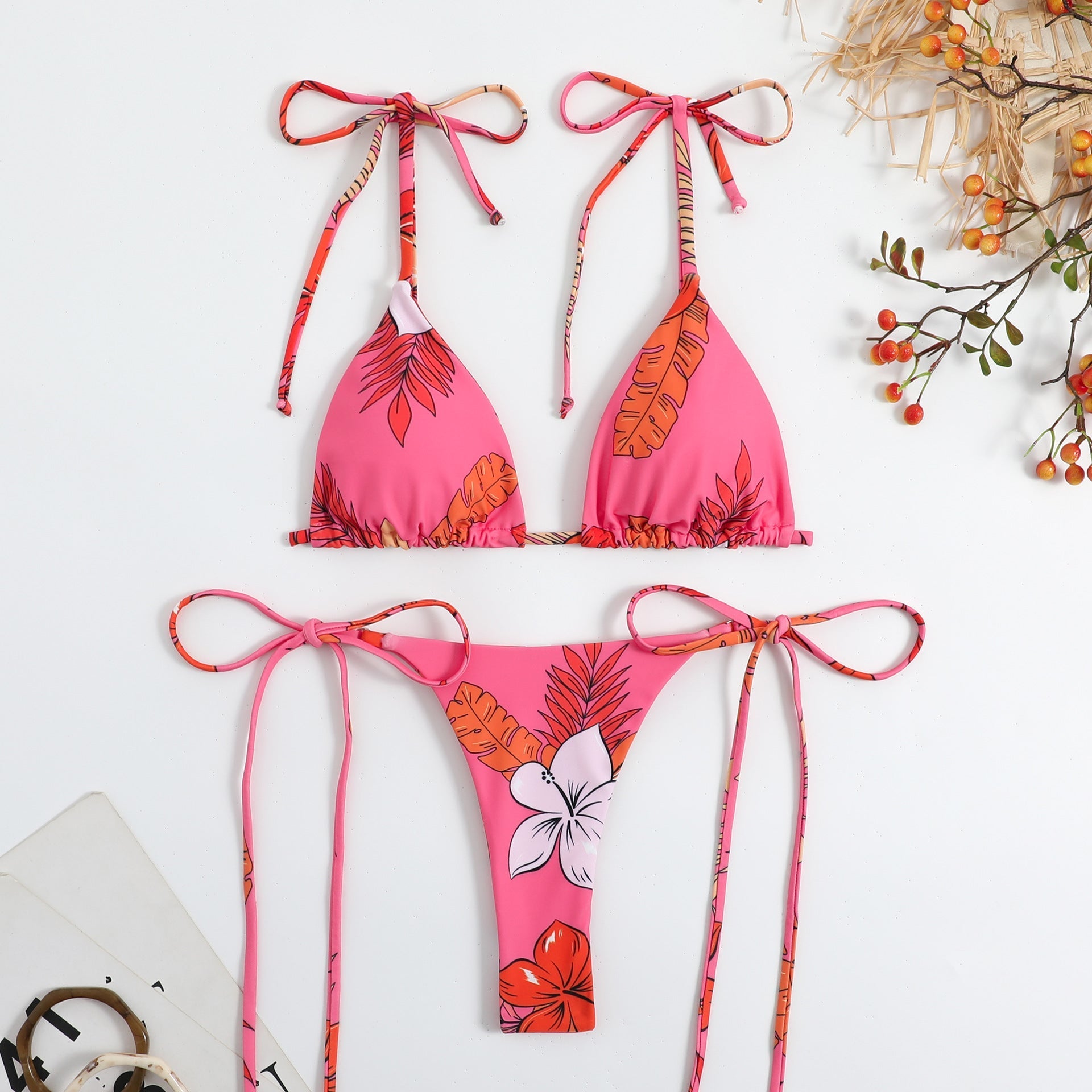 Lady Sexy Triangle Bikini Lace Up Duplex Printing Split Swimsuit Swimwear Bella Mia