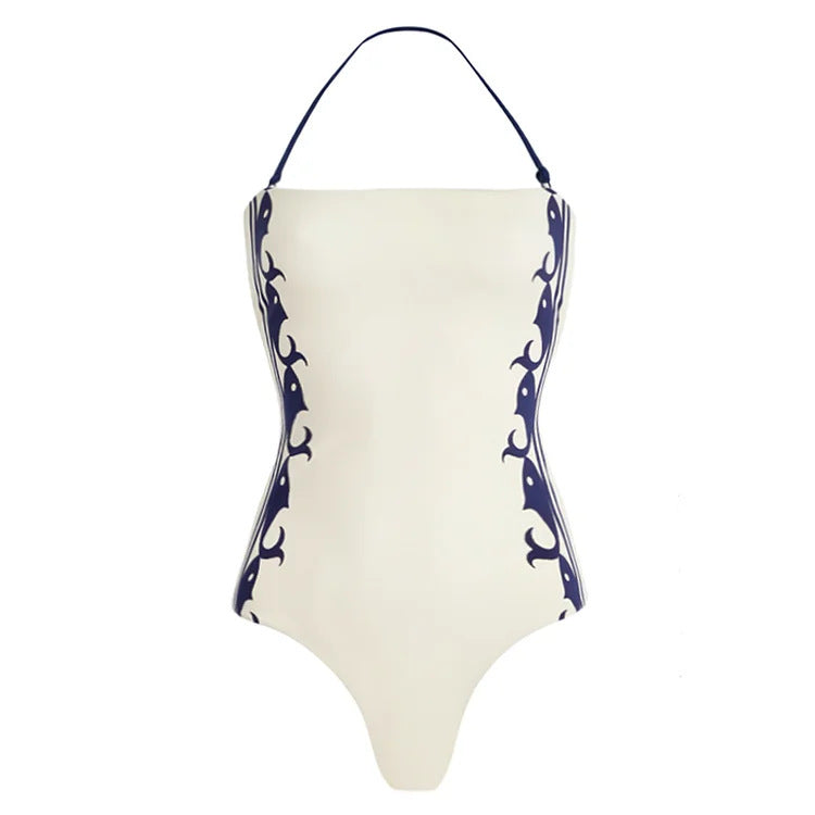 Swimsuit Navy Halter One Piece Swimsuit Set Women
