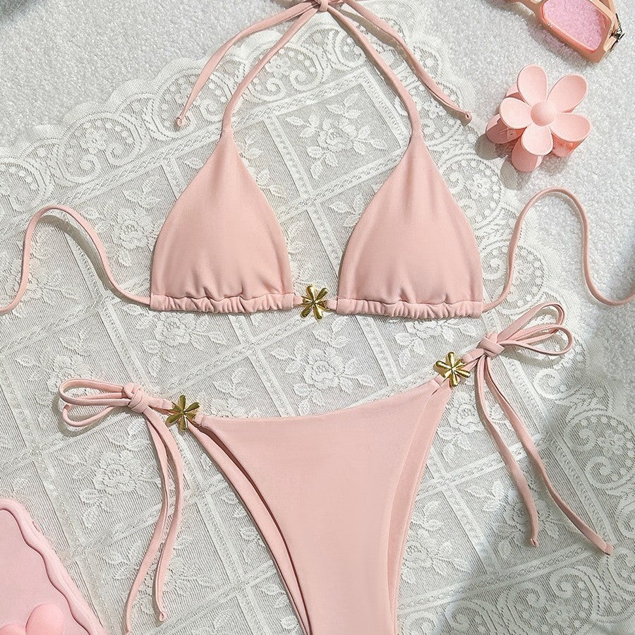 Sexy Exposed Back Women Summer Beach Solid Color Bikini Bella Mia