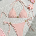 Sexy Exposed Back Women Summer Beach Solid Color Bikini Bella Mia