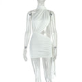 Street Women Wear Stitched Backless Solid Color Hip Lace up Pleated Asymmetric Dress Bella Mia