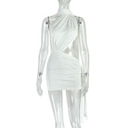 Street Women Wear Stitched Backless Solid Color Hip Lace up Pleated Asymmetric Dress Bella Mia