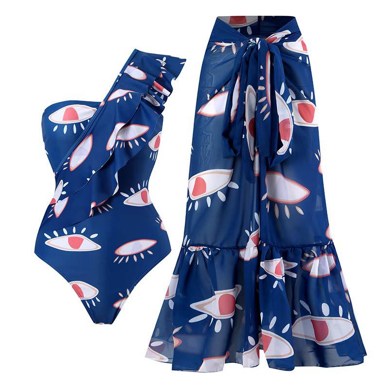 One Piece Swimsuit Women Skinny Slimming Retro Tied Swimsuit Suit Chiffon Dress Bella Mia