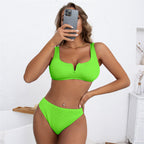 High Waist Split Bikini Sexy Solid Color Deep V Plunge Swimsuit Women Bella Mia