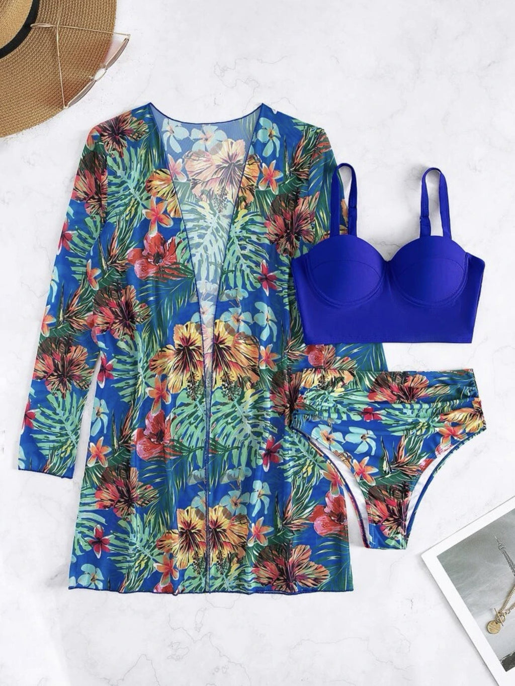 Sexy Mesh Bikini Three Piece Push up Split Printed Swimsuit for Women Bella Mia