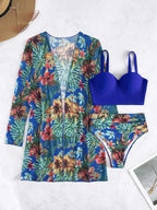 Sexy Mesh Bikini Three Piece Push up Split Printed Swimsuit for Women Bella Mia