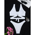 Women Split Three Point Solid Color Ring Small Sunken Stripe Bikini Sexy Swimsuit Bella Mia