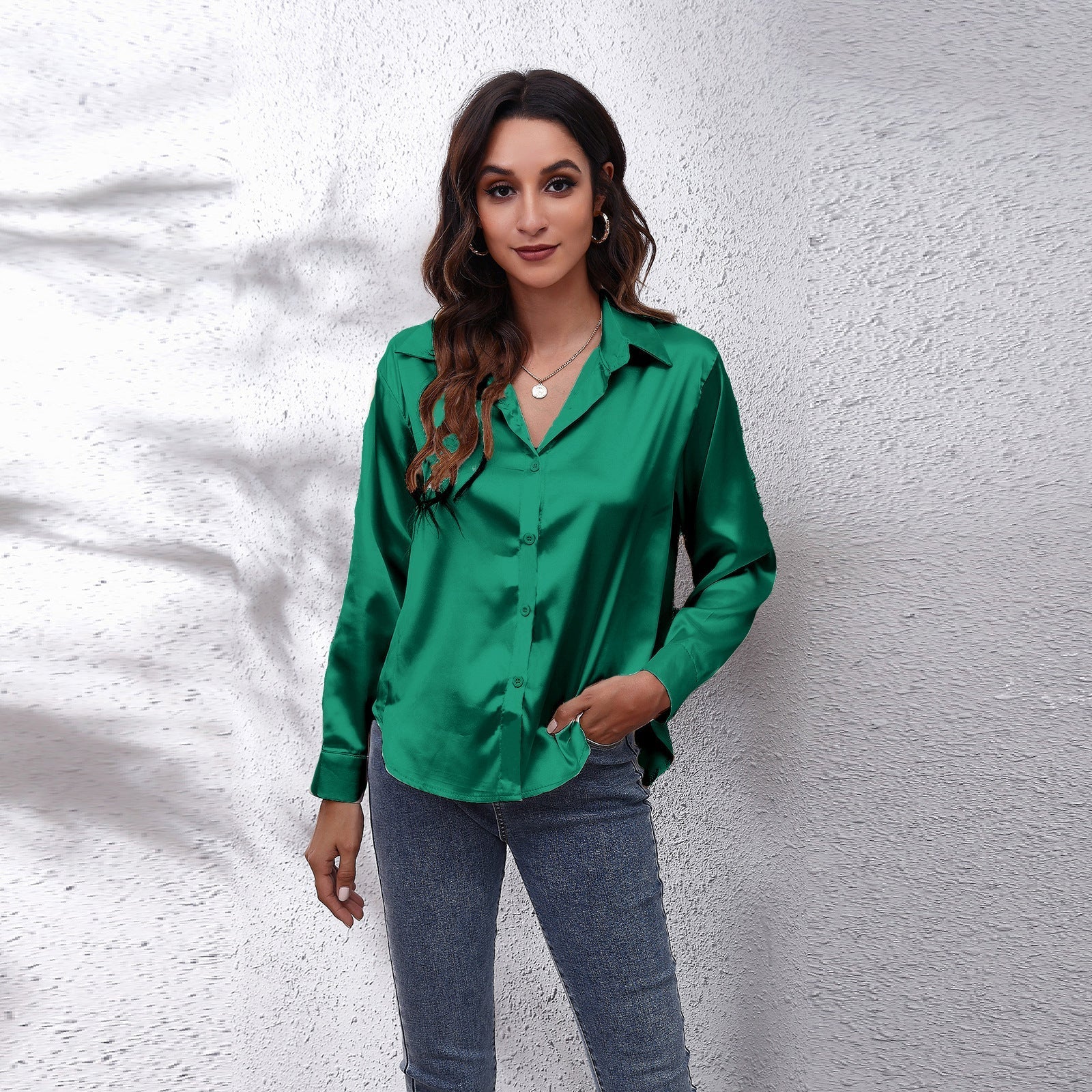 Satin Shirt Women Satin Artificial Silk Long Sleeve Shirt Bella Mia