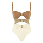 Round Buckle Decorative Color Matching Hollow Out Cutout out Swimsuit Set Women Bella Mia
