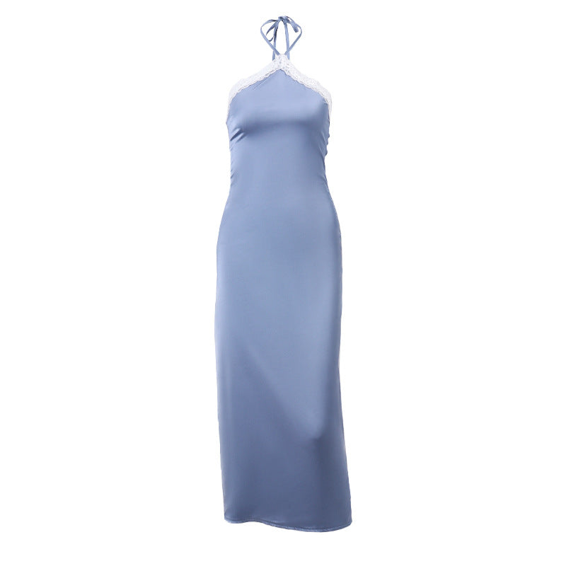 Spring Women Clothing Backless Off Shoulder Halter Lace Dress