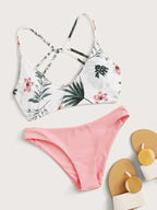 Bikini Swimsuit Criss Cross Split Floral Bikini U Shaped Decorative Swimming Tide Swimsuit