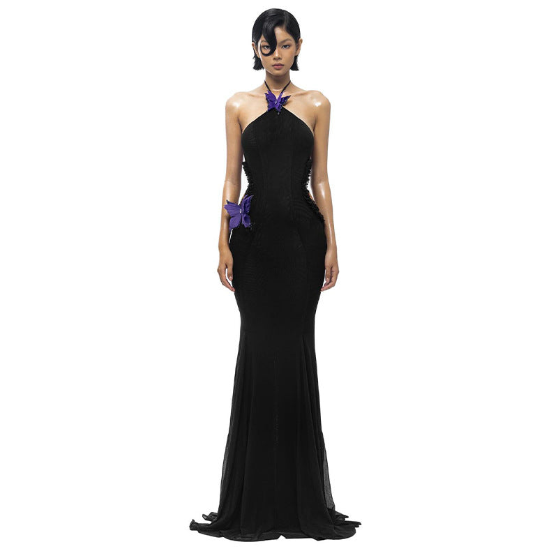 Autumn Sexy off Shoulder Halter Butterfly Decoration Slim Fit Holiday Dress Women Bella Mia