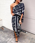 Women Clothing Dress Sexy Oblique Shoulder Elegant Single Side Sleeve Dress for Women Bella Mia