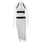 Women Clothing Summer Fashionable Elegant Sexy Slim Fit Halter Color Matching Sheath Dress Bella Mia