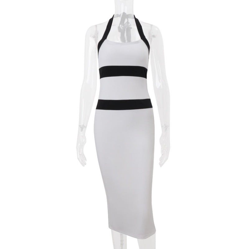 Women Clothing Summer Fashionable Elegant Sexy Slim Fit Halter Color Matching Sheath Dress Bella Mia