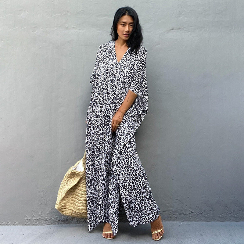 Printed Long Skirt Beach Cover up Vacation Maxi Dress Bikini Swimsuit Blouse Sun Protection Shirt Bella Mia