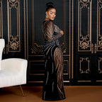Maxi Dress Sexy Sheer Mesh Stitching Velvet Party Evening Dress Women Bella Mia