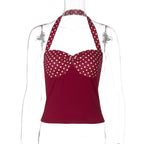 Women Clothing Summer Pure Want to Contrast Color Dot Halter Backless Top Women Bella Mia