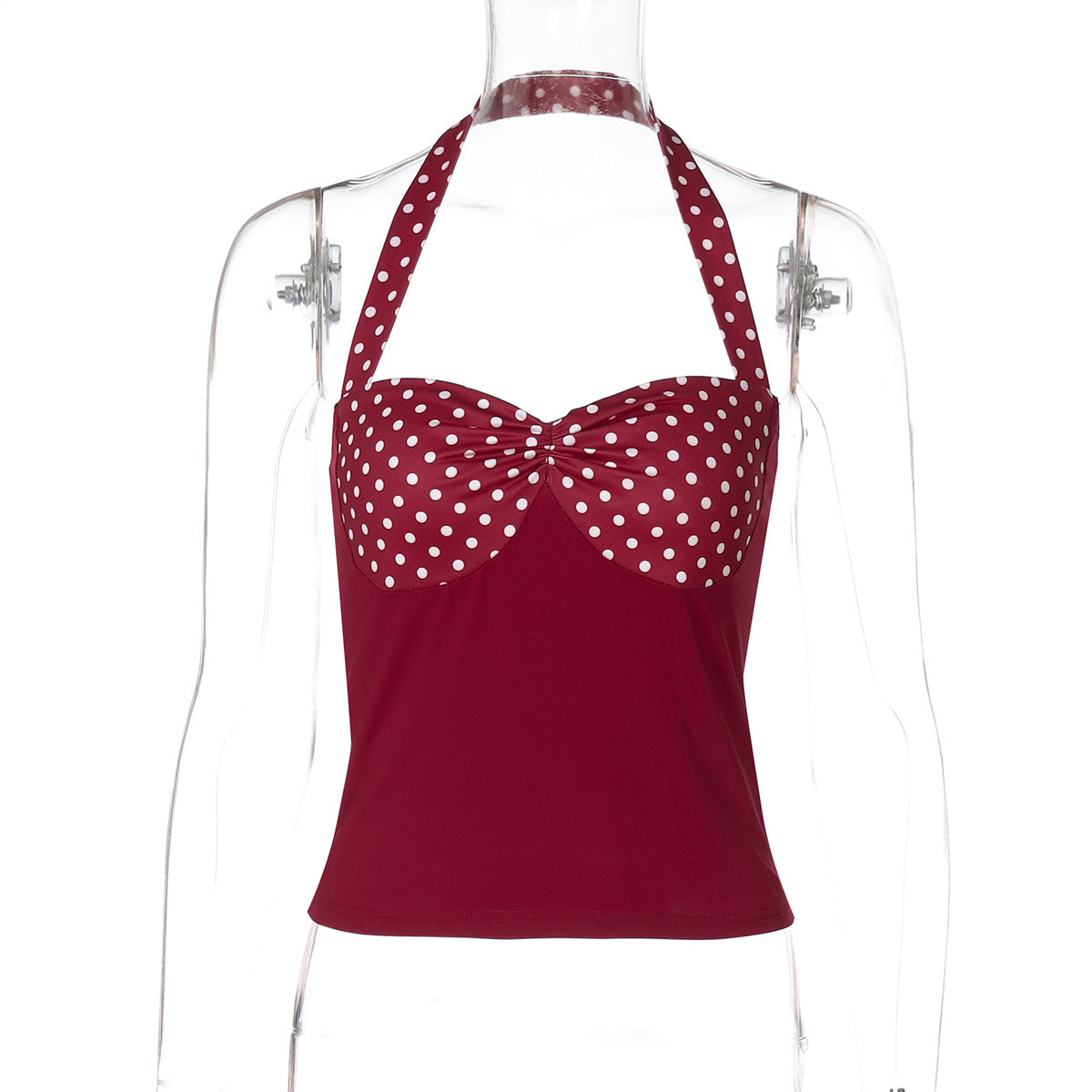 Women Clothing Summer Pure Want to Contrast Color Dot Halter Backless Top Women Bella Mia