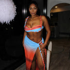 Summer Sexy Beach Vacation Swimsuit Woven Halter Top Top Split Skirt Set Bella Mia